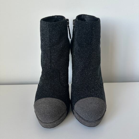 Chanel Black CC Sparkle Glitter Cap Toe Platform Short Boots IT 39 - Picture 5 of 15